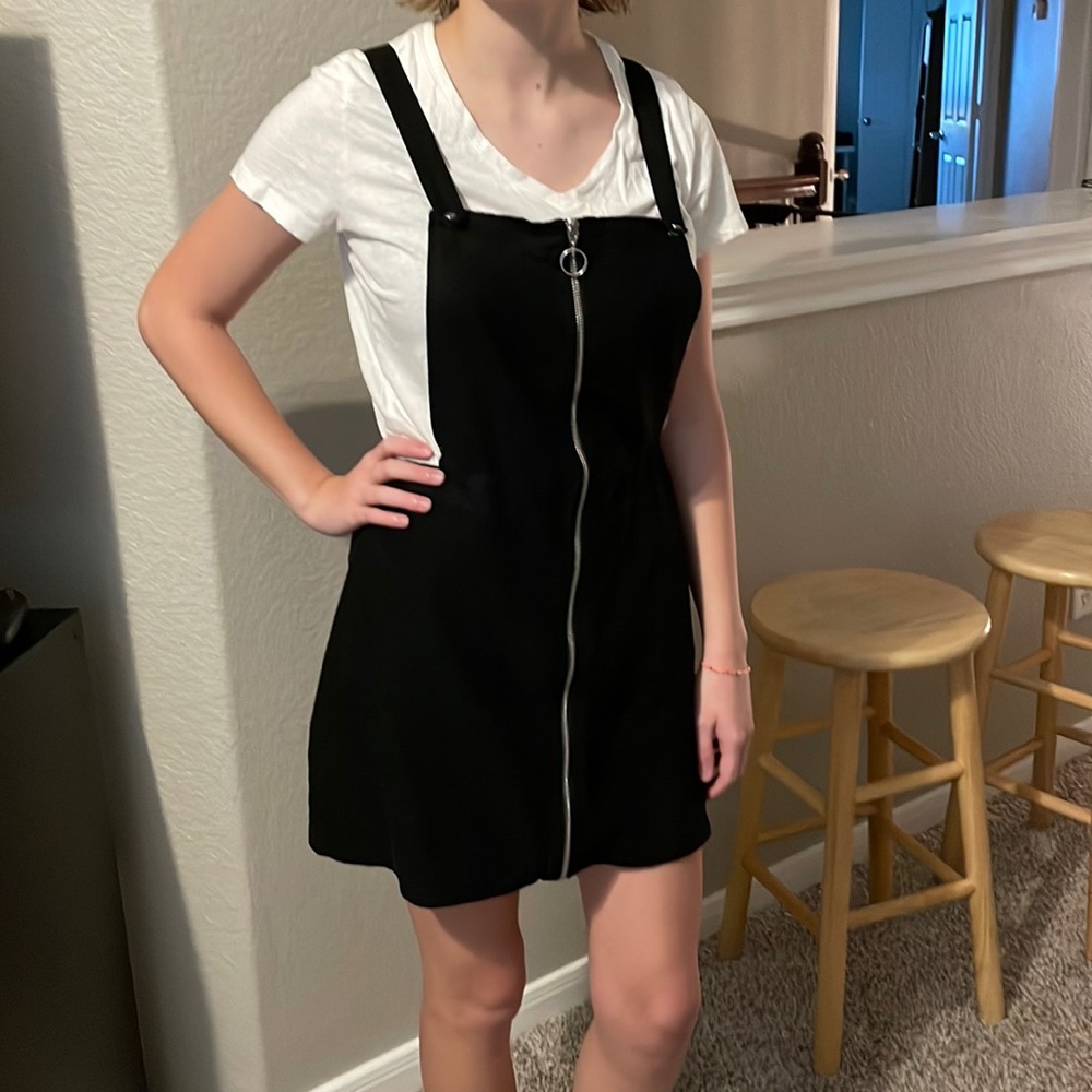 black zip up overall dress